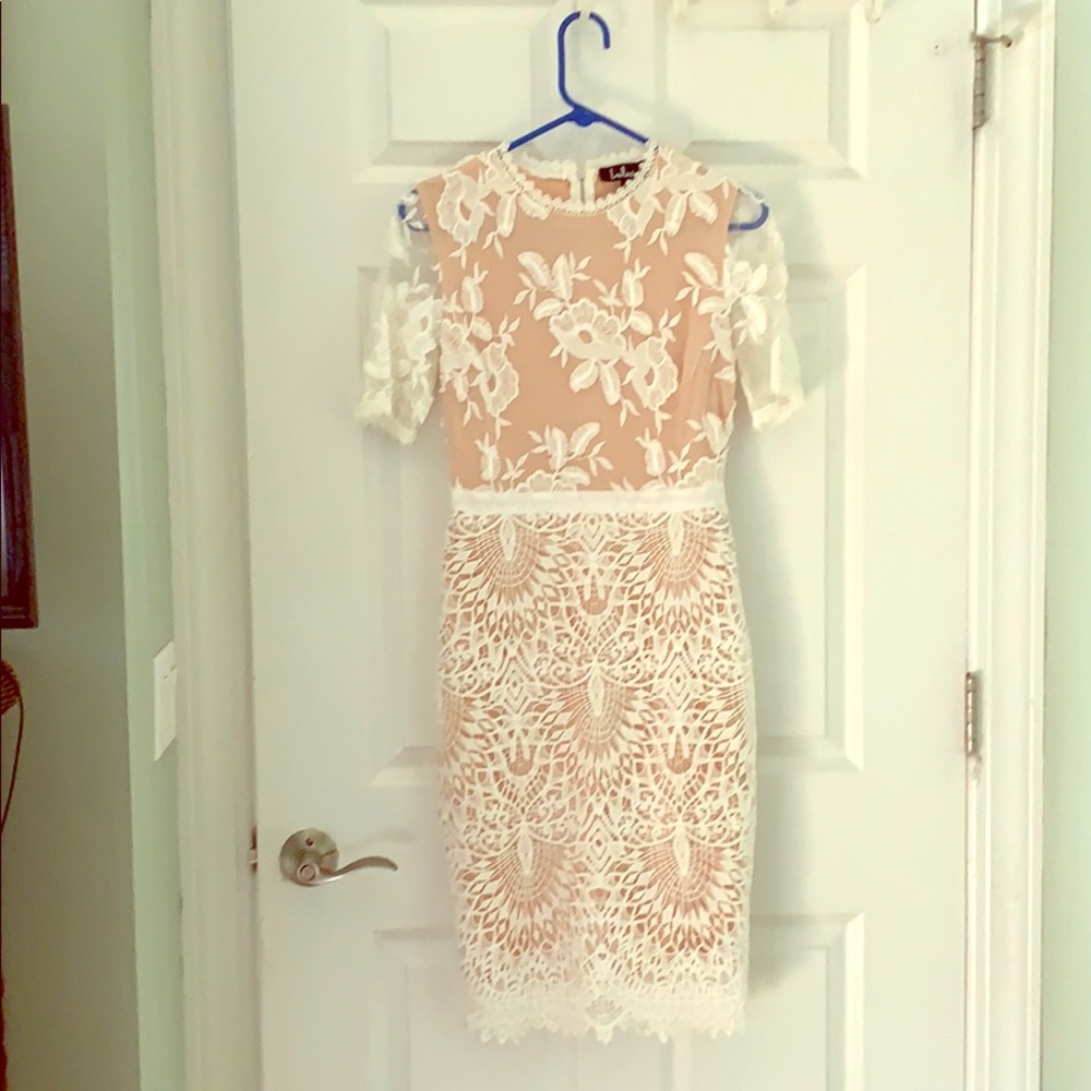 Kayleigh White and Nude Lace Midi Dress